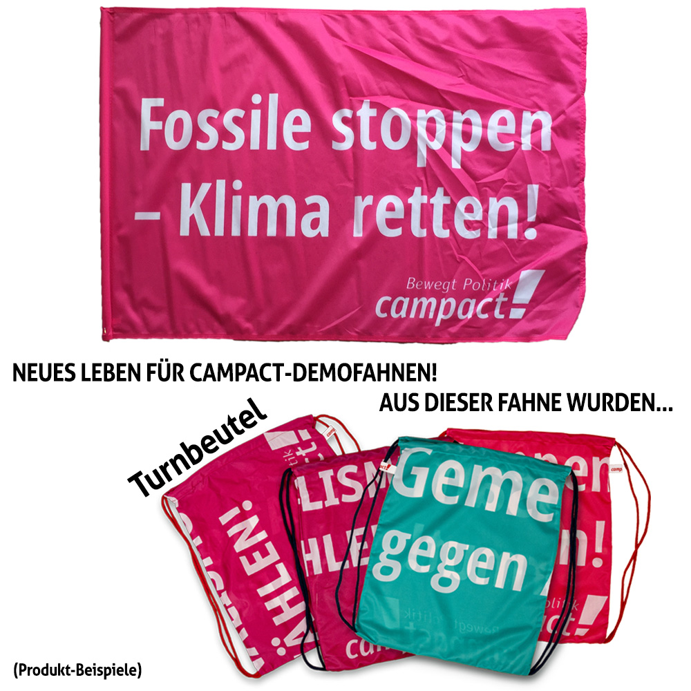 Demofahnen-Upcycling »Fossile stoppen« Turnbeutel